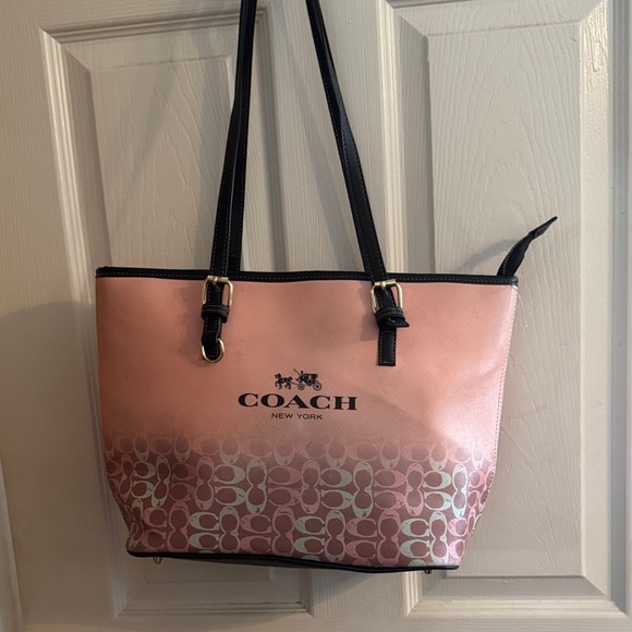 Coach Pink and Black Signature Tote - Picture 2 of 3
